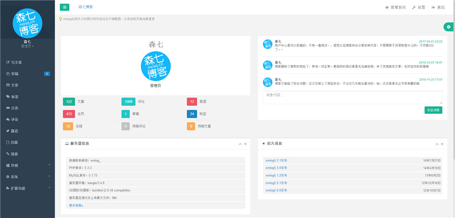 Emlog自适应N+后台模板 Emlog自适应N+后台模板